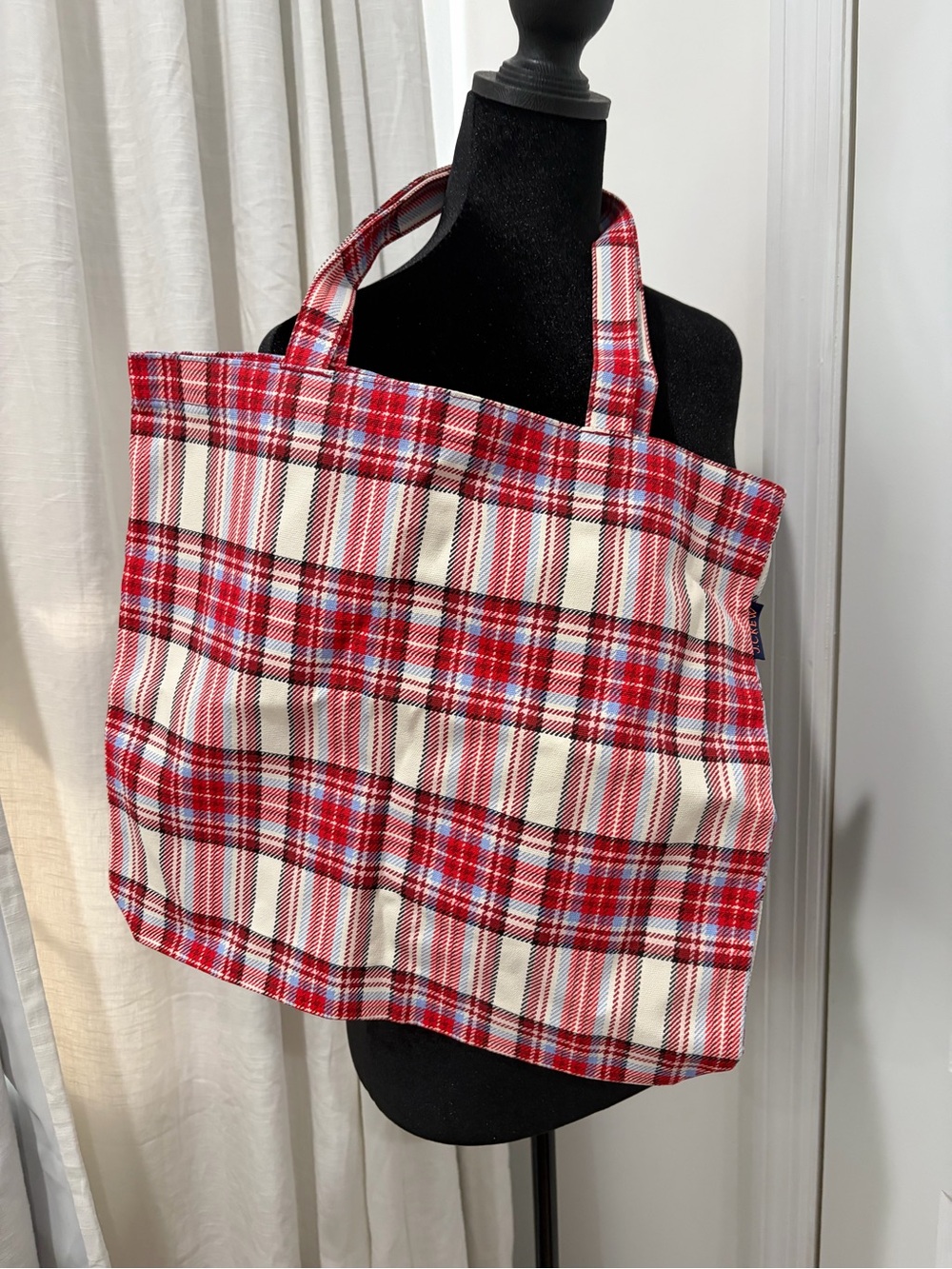 J. Crew Red and Cream Plaid Tote